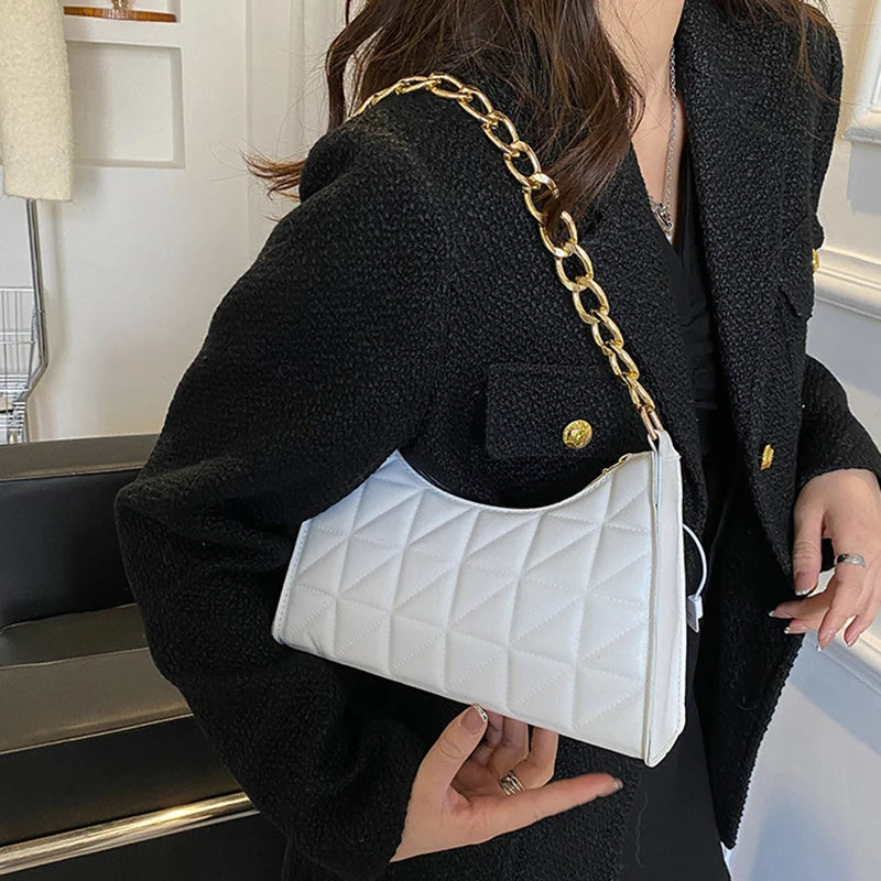 Plaid PU Leather Shoulder Bag for Women Armpit Handbag Purse Female Pouch Hobo