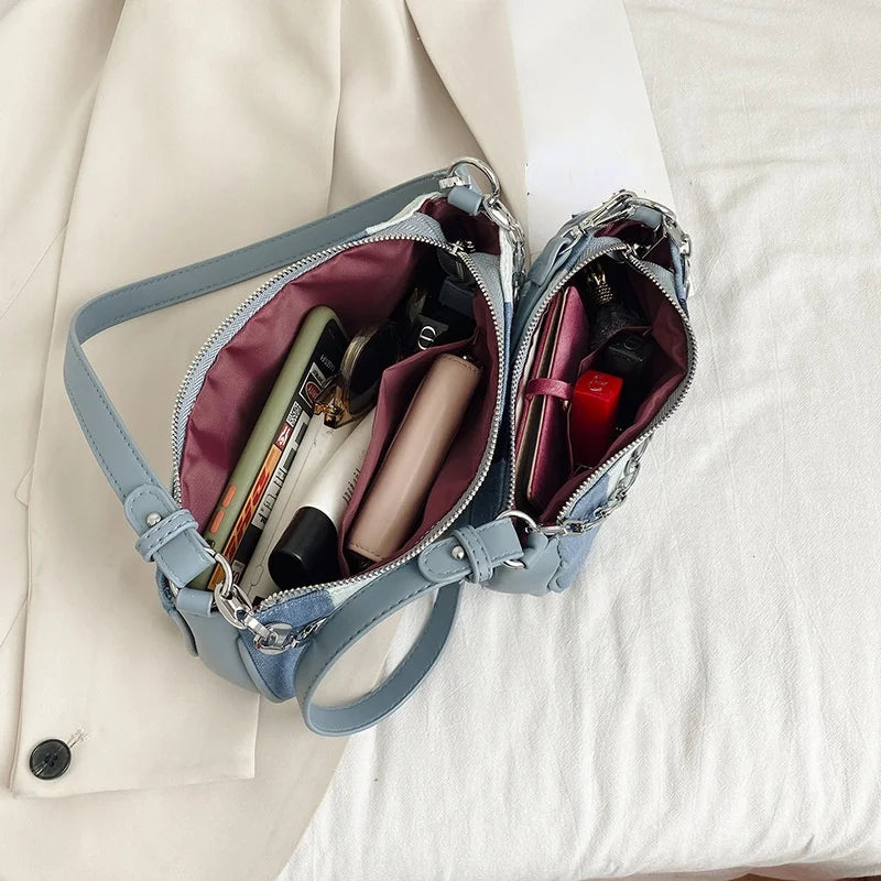 Canvas Denim Shoulder Bag Small Portable Tote
