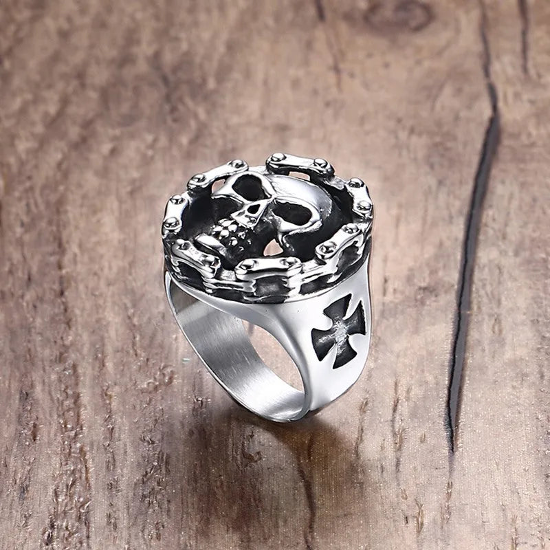 Skeleton Ring Titanium Steel Ghost Head Cycling Chain Punk Men's Ring