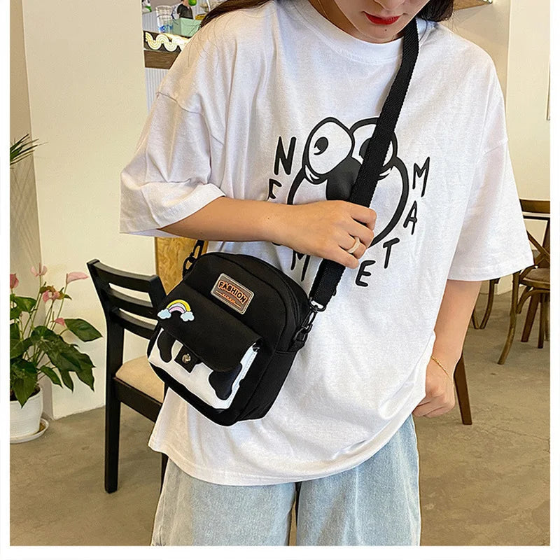Cow Print Crossbody Bag for Women Small Canvas Shoulder Purse