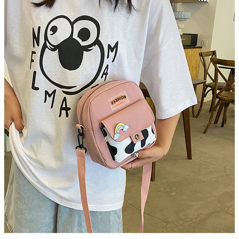 Cow Print Crossbody Bag for Women Small Canvas Shoulder Purse