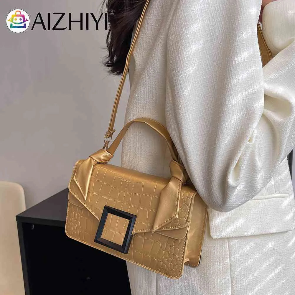 Crossbody Bag Knot Handle Women Top-handle Bag PU Leather Solid Flap Buckle