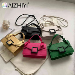 Crossbody Bag Knot Handle Women Top-handle Bag PU Leather Solid Flap Buckle