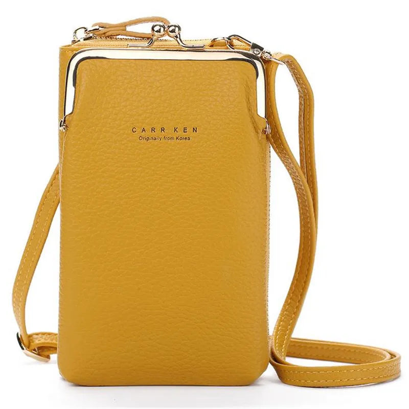 Women PU Leather Small Crossbody Bag Yellow Zipper Flap