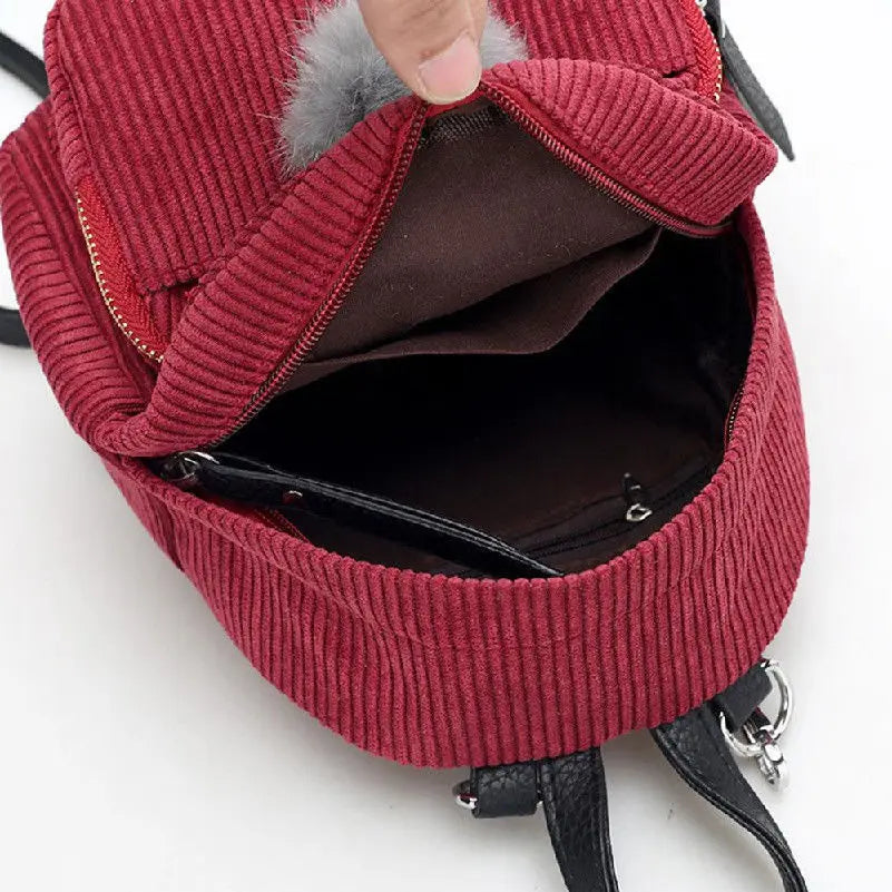 Corduroy Small School Backpack for Women Teens Girls
