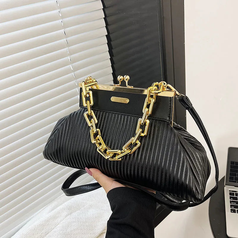 Small Shoulder Bag Thick Chain Handbag And Purse High Leather Women Tote Bags