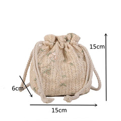 Straw Woven Flower Embroidery Crossbody Handbag