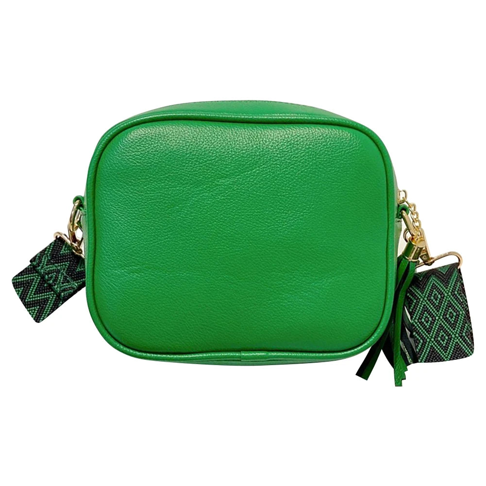 Small Square Satchel Tassel Bag PU Leather Wide Strap Casual Solid
