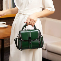 Square Lock Shoulder Bag Solid PU Leather Messenger