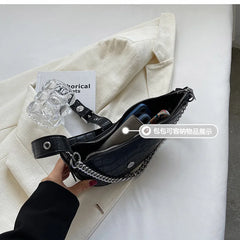 Thick Chain Saddle Shoulder Bag PU Leather Handbag Crossbody Bag
