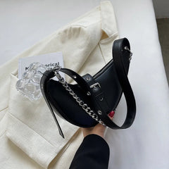 Thick Chain Saddle Shoulder Bag PU Leather Handbag Crossbody Bag