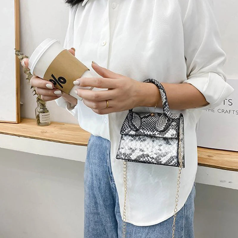 Snake Print PU Shoulder Bag Chain Crossbody Lipstick Bag