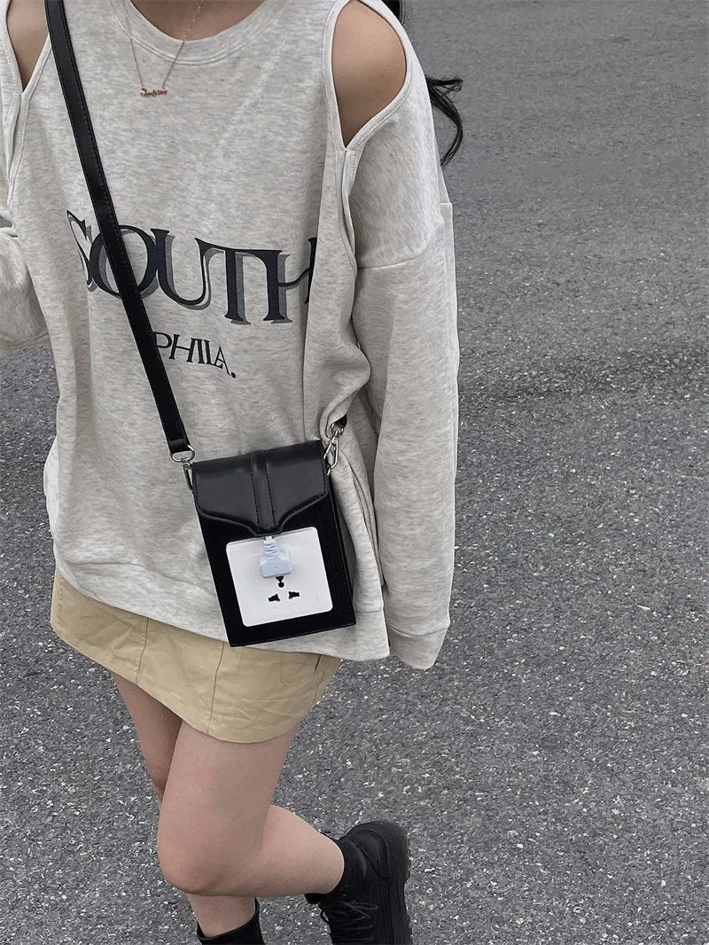 Socket Women Shoulder Bag Small Square Crossbody Bag PU Leather Female Purse Han