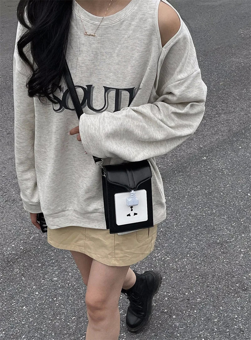 Socket Women Shoulder Bag Small Square Crossbody Bag PU Leather Female Purse Han