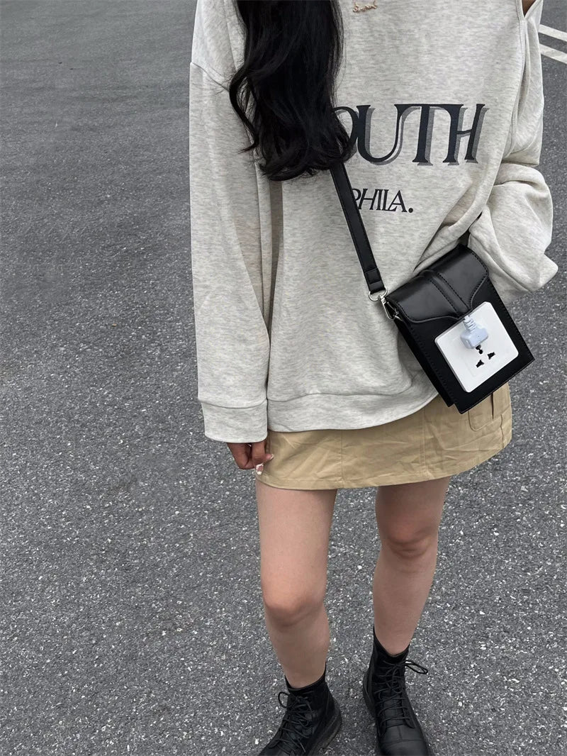 Socket Women Shoulder Bag Small Square Crossbody Bag PU Leather Female Purse Han