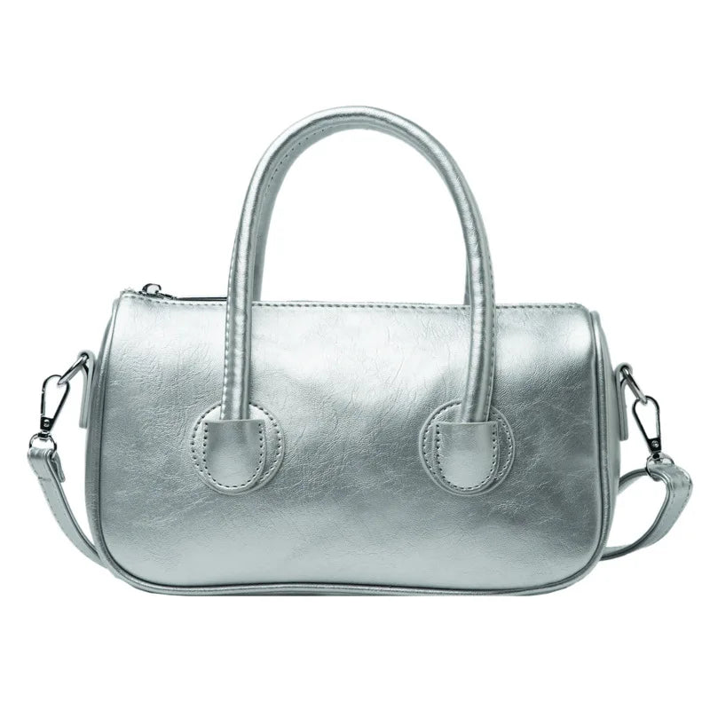 Soft-Faced PU Zipper Handbag Women Solid Square Diagonal Bag