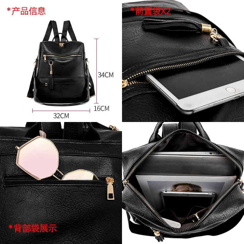 Women's Soft PU Leather Backpack Shoulder Bag Casual Travel Ladies Bag
