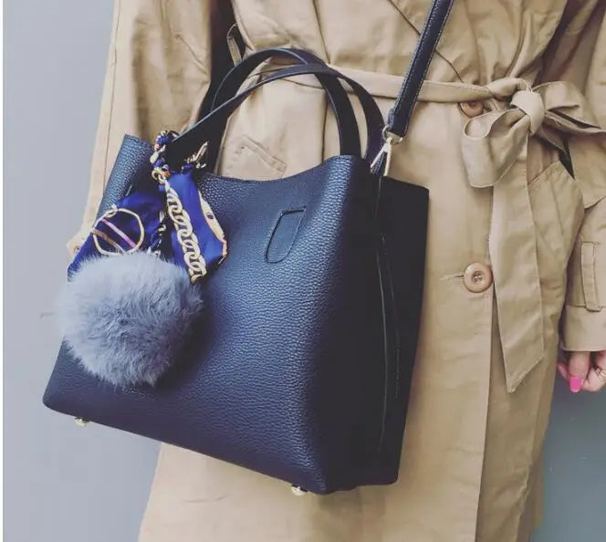 Soft PU Leather Women Handbag Two Pieces Female Shoulder Bag