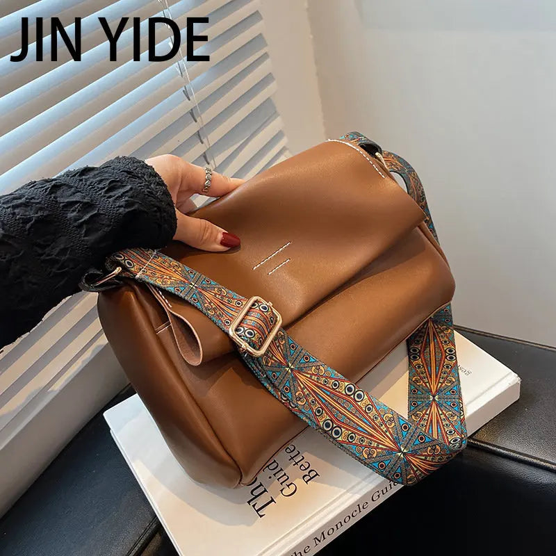 Soft PU Tote Wide Strap Crossbody Bags for Women