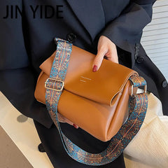 Soft PU Tote Wide Strap Crossbody Bags for Women