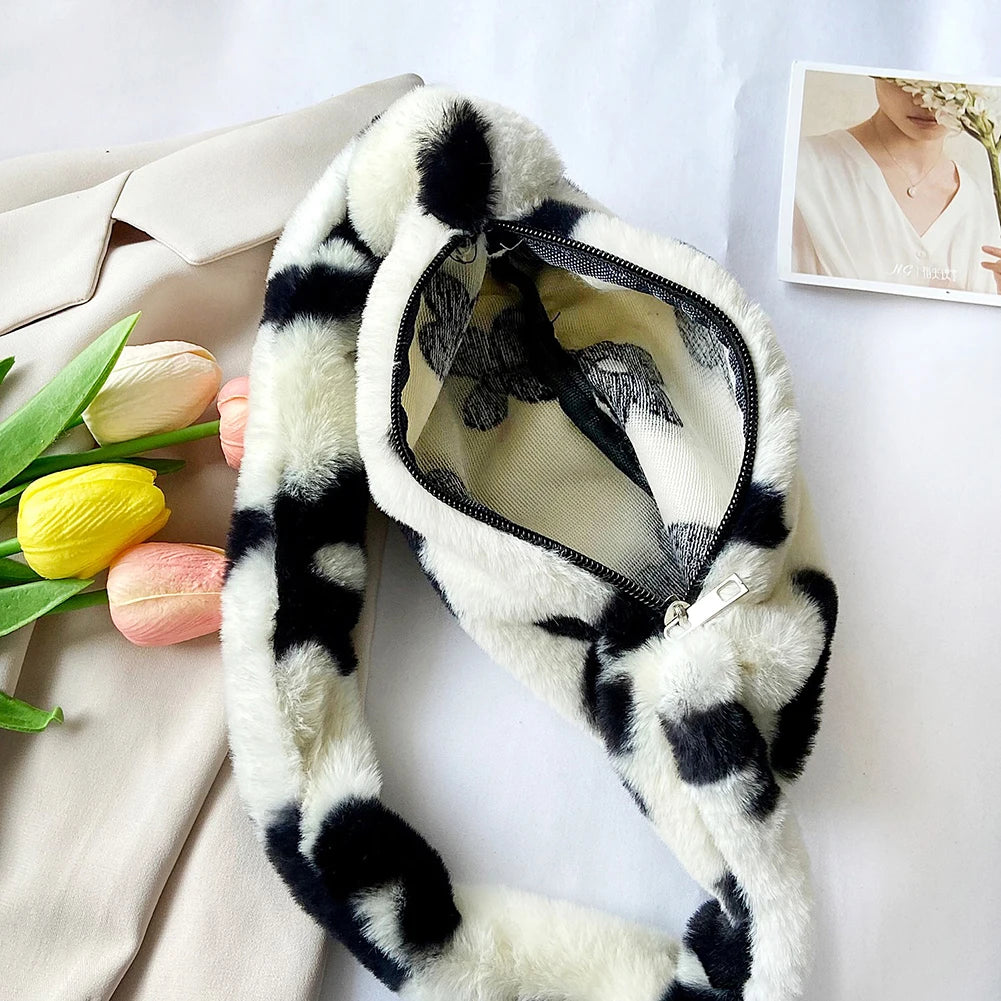 Fluffy Flower Print Shoulder Bag