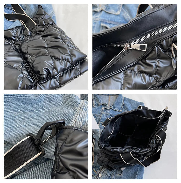 Women Winter Down Shopper Bag Padded Shoulder Bag Large Capacity
