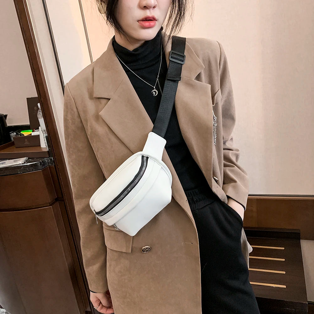 Solid Chest Fanny Bag Women Street Waist Bags Female Belt Crossbody Packs