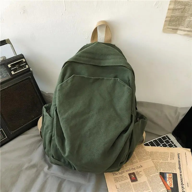 Solid Canvas Casual Travel Backpack for Teenage Women Laptop Mochila College