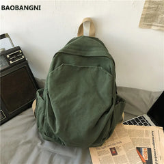 Solid Canvas Casual Travel Backpack for Teenage Women Laptop Mochila College