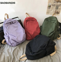 Solid Canvas Casual Travel Backpack for Teenage Women Laptop Mochila College