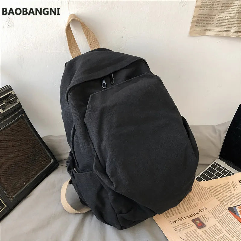 Solid Canvas Casual Travel Backpack for Teenage Women Laptop Mochila College