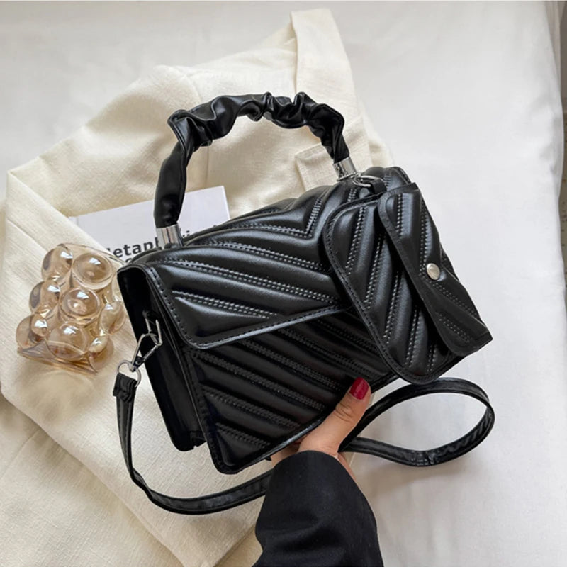 Women's Solid PU Leather Crossbody Shoulder Bag with Purse
