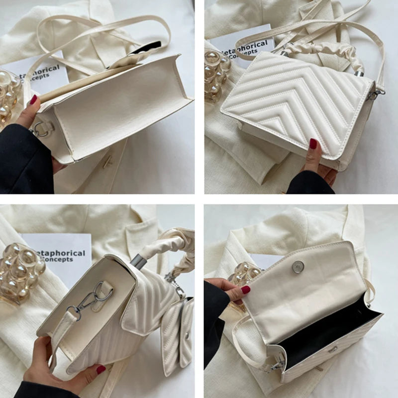 Women's Solid PU Leather Crossbody Shoulder Bag with Purse