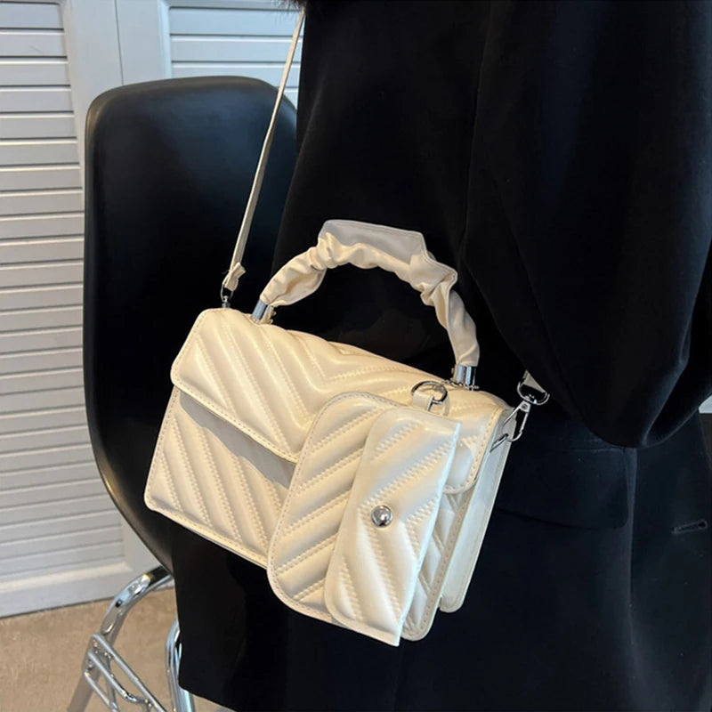 Women's Solid PU Leather Crossbody Shoulder Bag with Purse