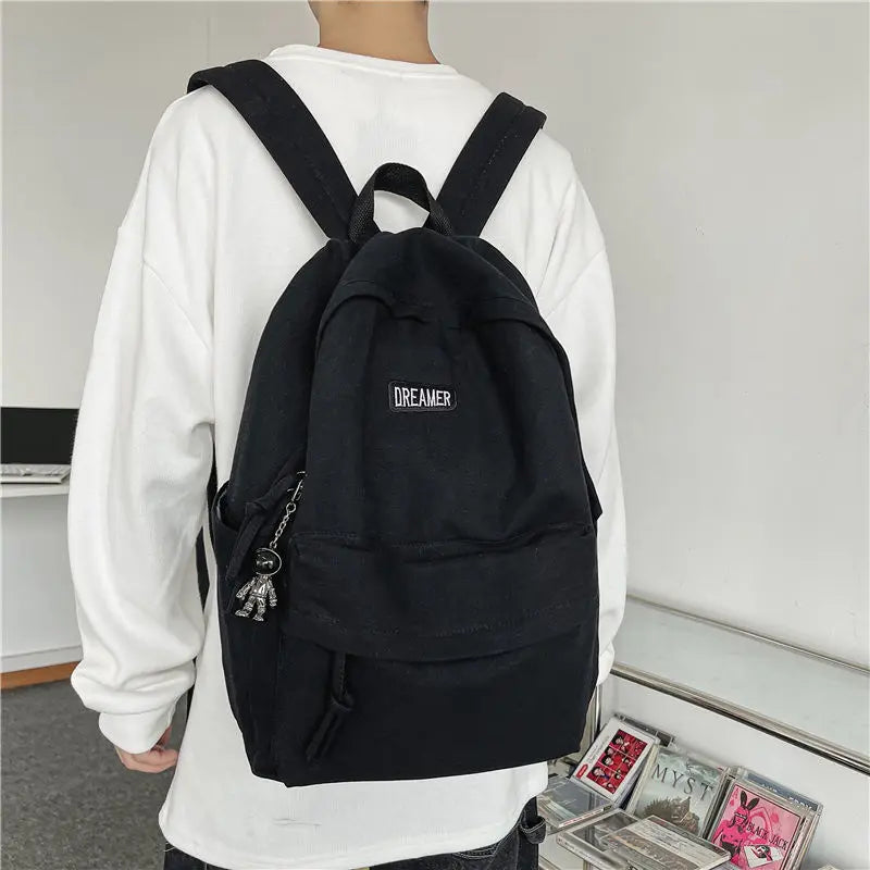 Solid Canvas Backpack for College Students Girls Travel Laptop Bag