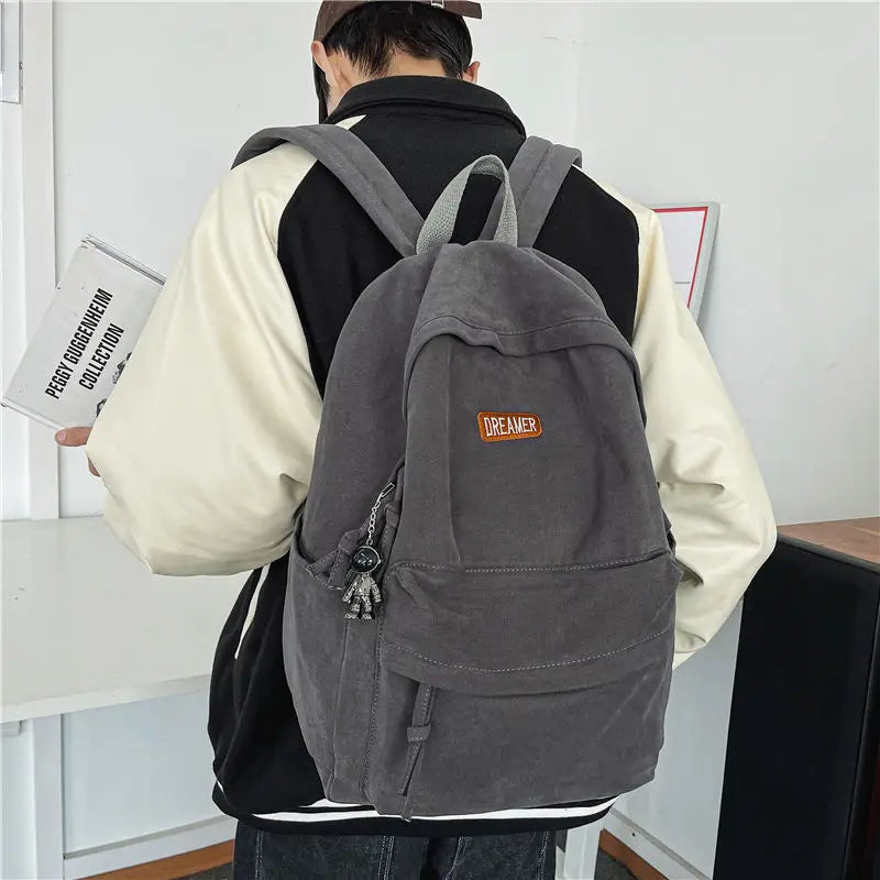 Solid Canvas Backpack for College Students Girls Travel Laptop Bag