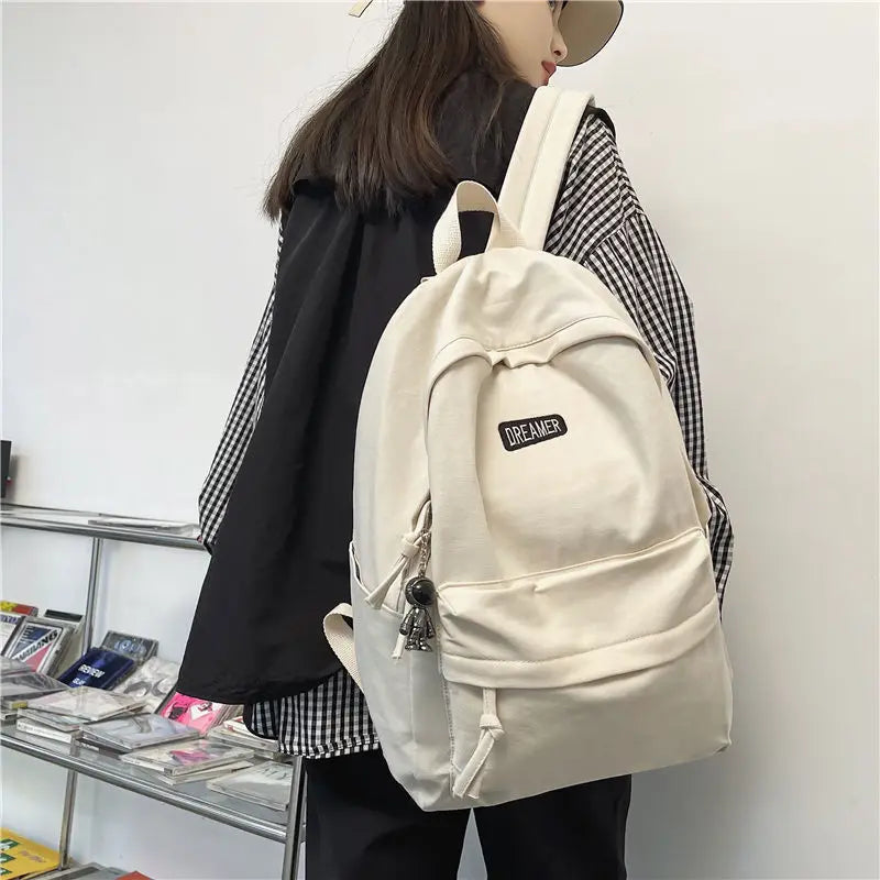 Solid Canvas Backpack for College Students Girls Travel Laptop Bag