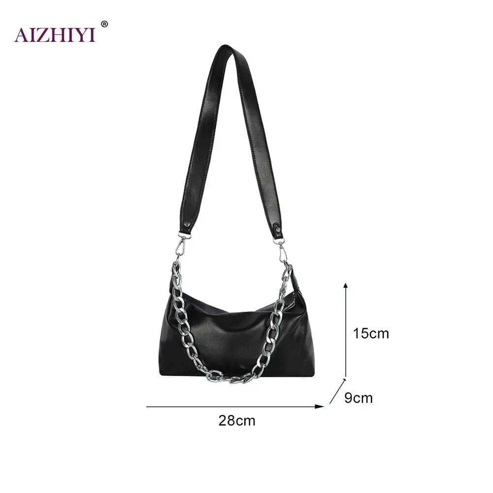 Women's Solid Messenger Bag PU Leather Chain Crossbody Handbag