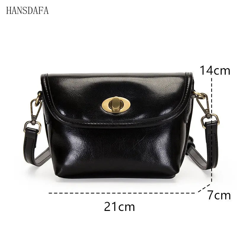 Solid Oil Wax Leather Women Shoulder Crossbody Bag