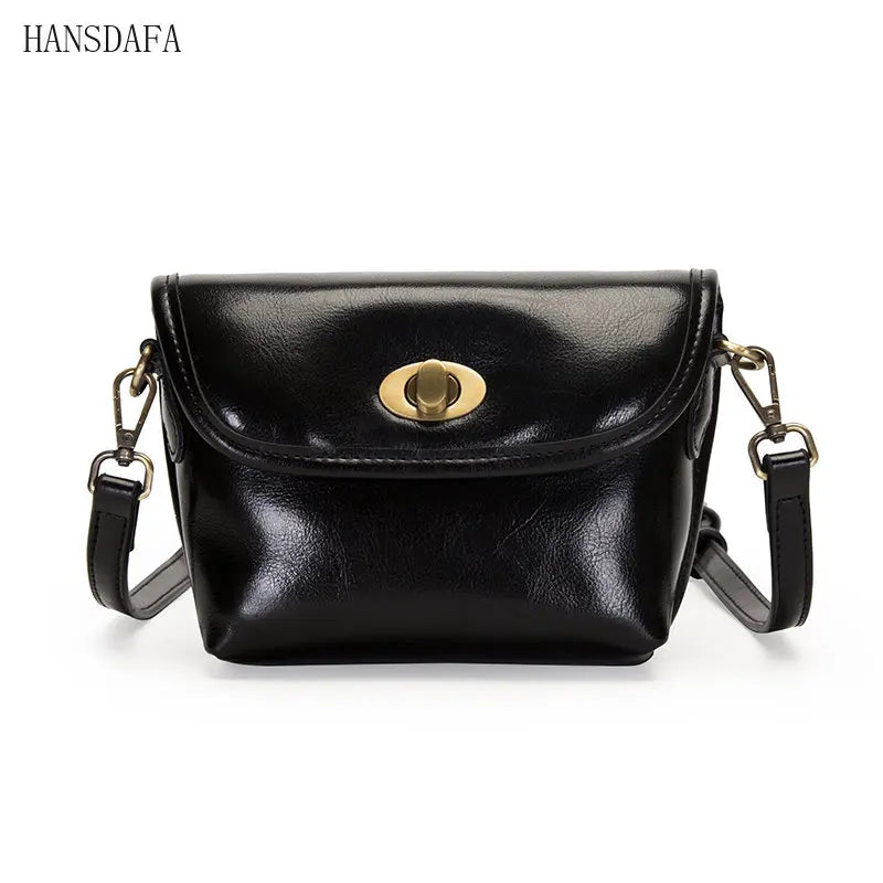 Solid Oil Wax Leather Women Shoulder Crossbody Bag