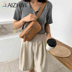 Solid Waist Bag Women PU Leather Zipper Fanny Phone Belt Bum Pouch