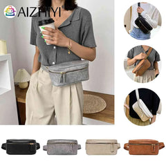 Solid Waist Bag Women PU Leather Zipper Fanny Phone Belt Bum Pouch
