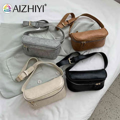 Solid Waist Bag Women PU Leather Zipper Fanny Phone Belt Bum Pouch