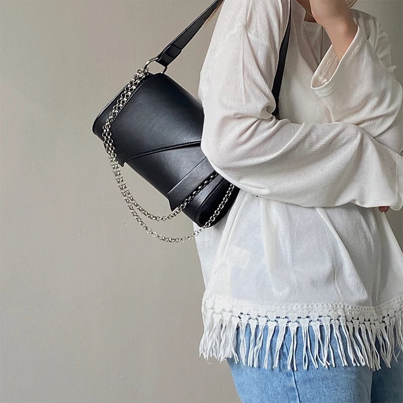 Solid Women Chain Shoulder Bags High PU Leather Ladies Underarm Bag