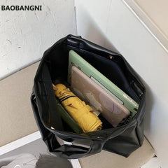Solid Women Large Capacity Handbag PU Leather Tote