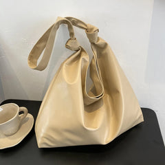 Solid Women Large Capacity PU Leather Tote Handbag