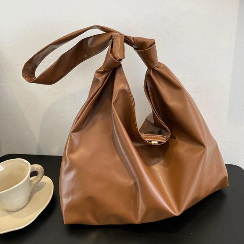 Solid Large Capacity Women Shoulder Handbags Totes PU Leather