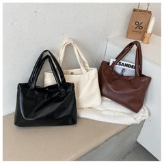 Solid Women Large Capacity PU Leather Handbag Totes