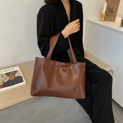 Solid Women Large Capacity PU Leather Handbag Totes