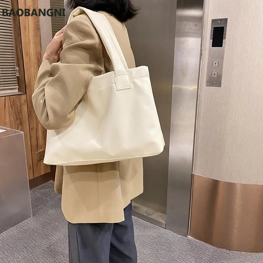 Solid Women Large Capacity Handbag PU Leather Tote